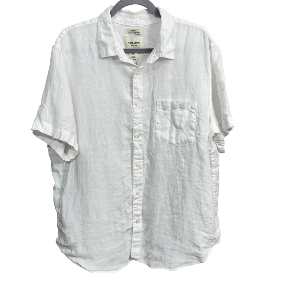 Thom Aaron White Linen Short Sleeve Casual Button Down Shirt XL